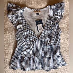 Universal Thread Navy Checkered Ruffle Top